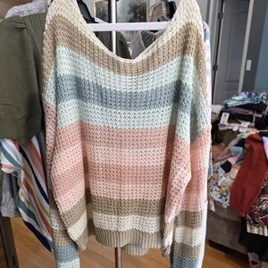 So Me Multicolor Striped V-Neck Sweater